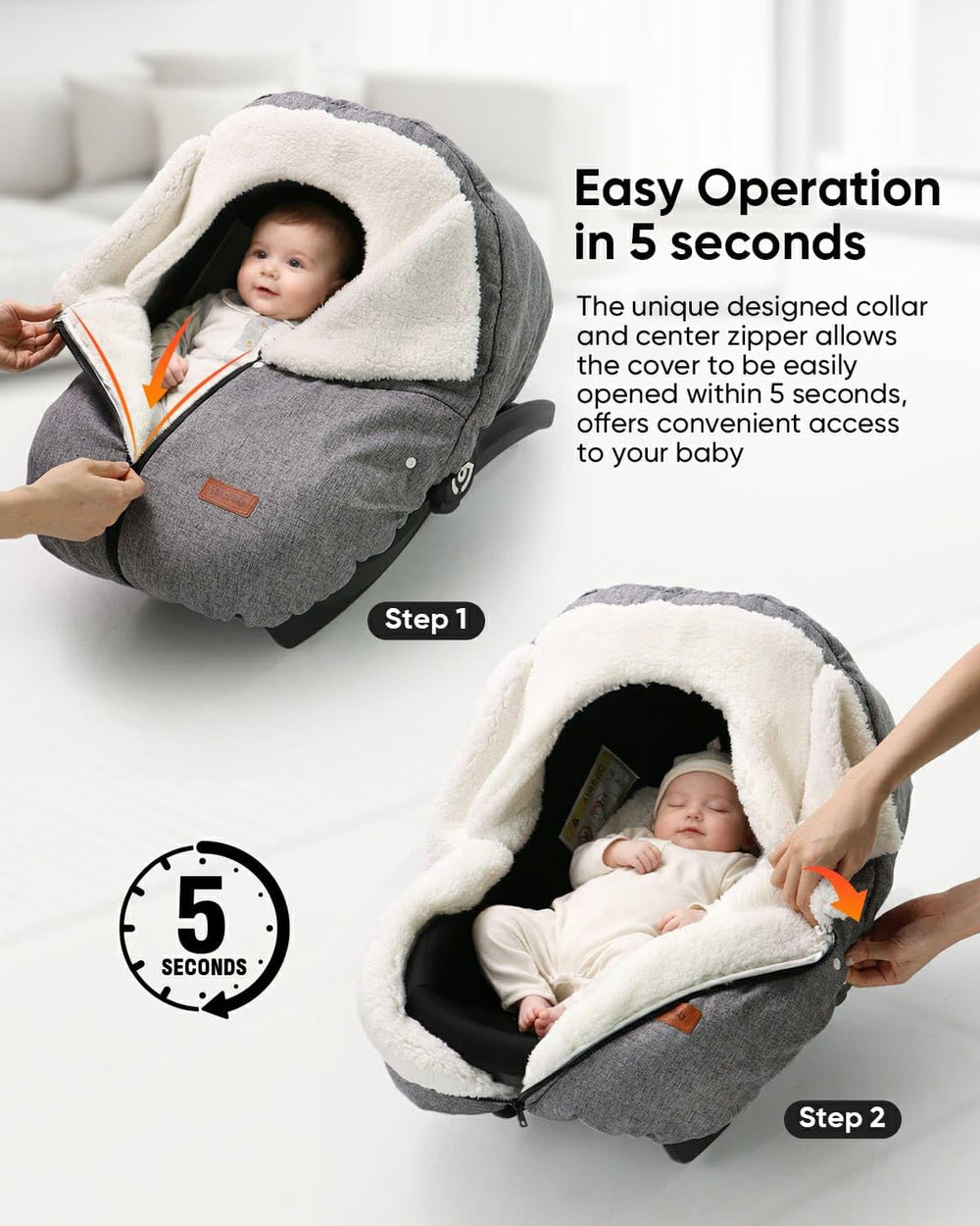 TinlyFinly sherpa fleece interior closeup highlights soft warmth for baby.