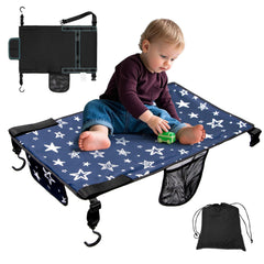 TinlyFinly Toddler Airplane Bed in use on a plane providing a cozy extended seating area for kids.