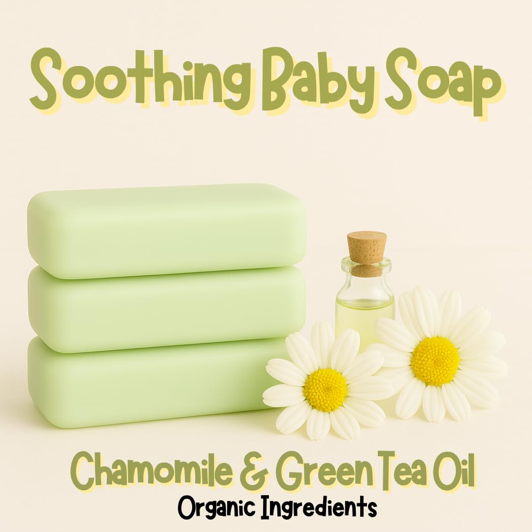TINOQ baby shampoo bar chamomile calms hair and skin during bath time.