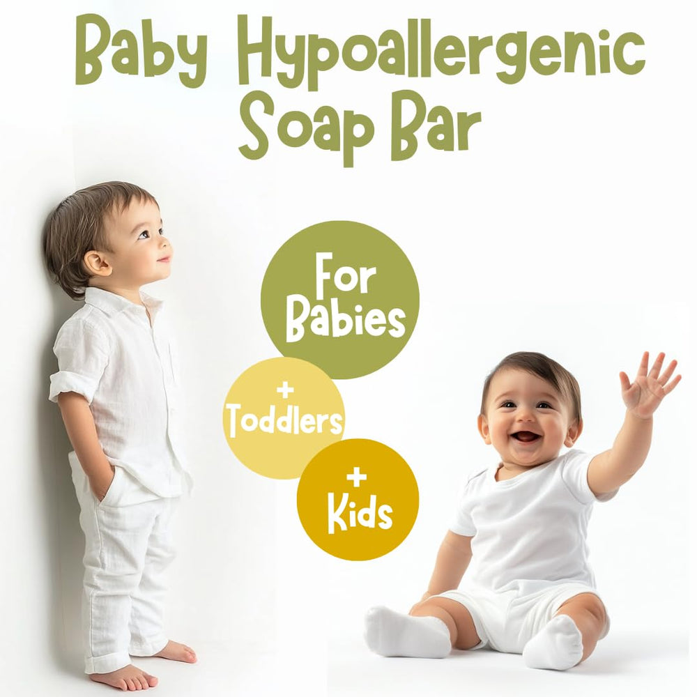 TINOQ baby soap bar green tea oil essence shows calming aroma for delicate skin.