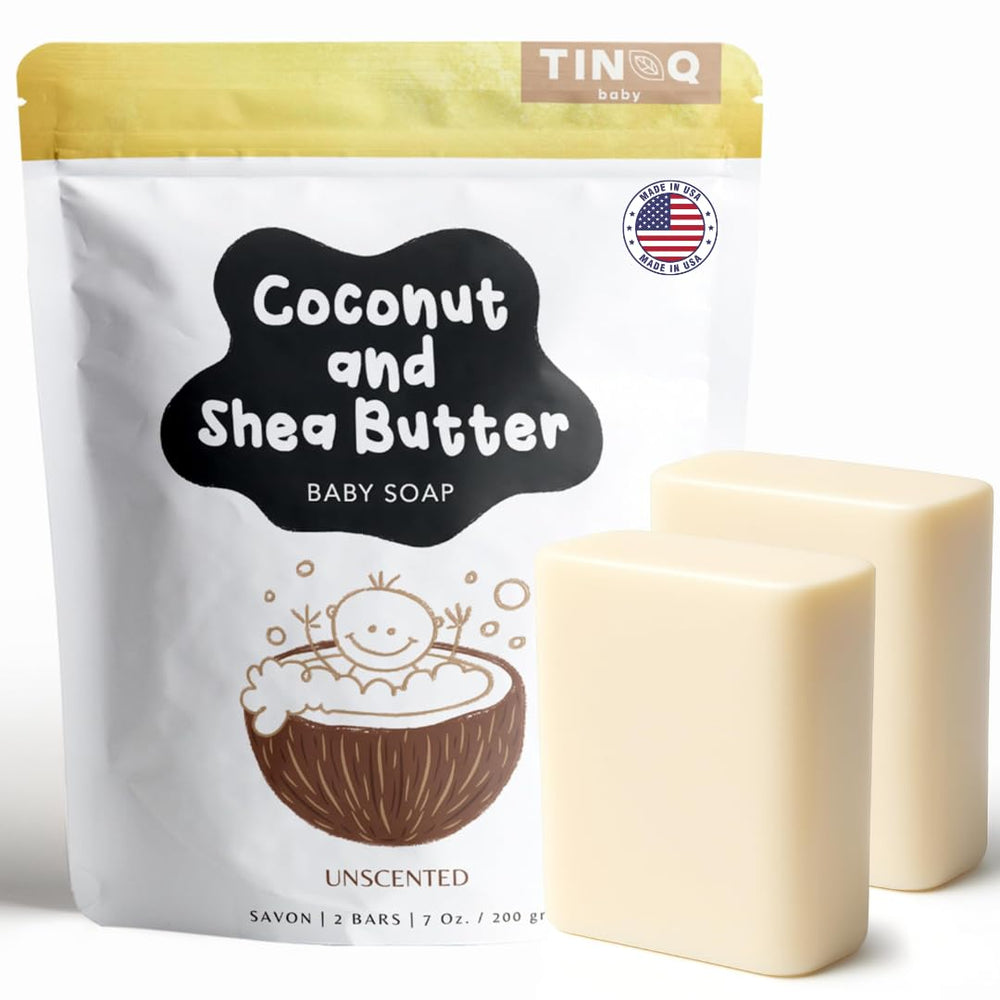 TINOQ unscented baby soap bar packaging shows eco-friendly packaging for gentle baby care.
