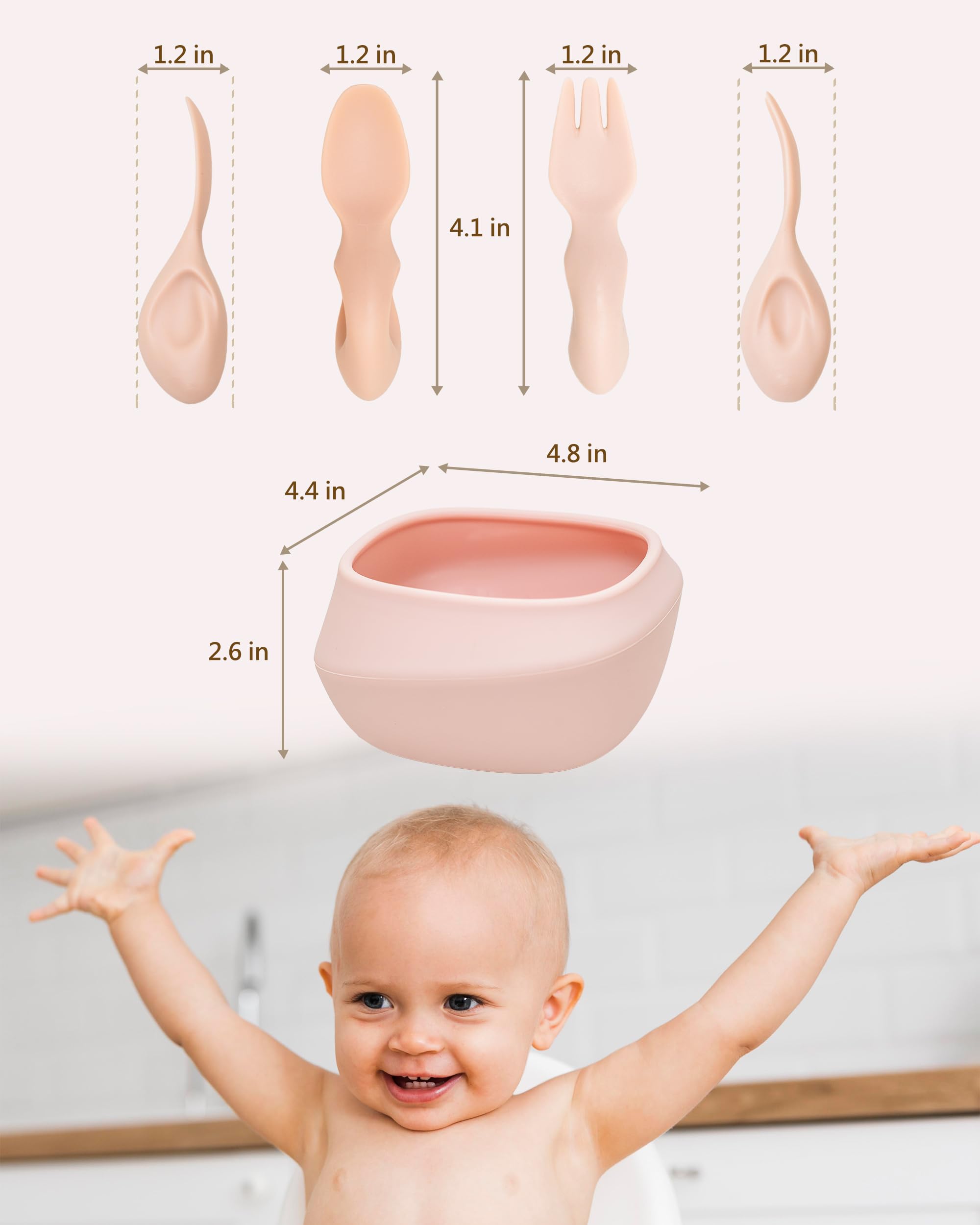 Tiny Genius non-slip bowl pink prevents slips during meals.