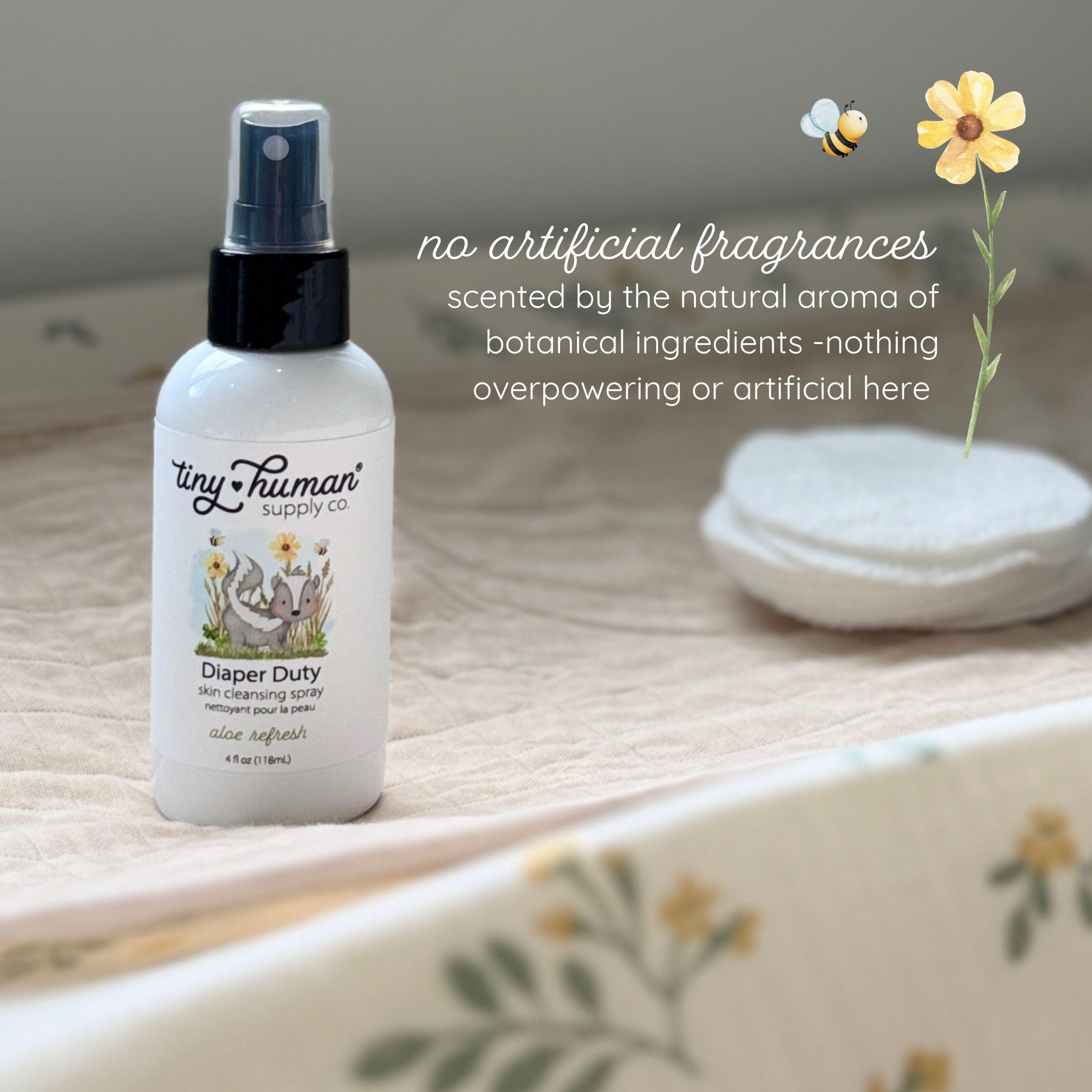 Tiny Human Supply Co Diaper Duty Wash orange blossom aloe bottle with calm, fresh notes.