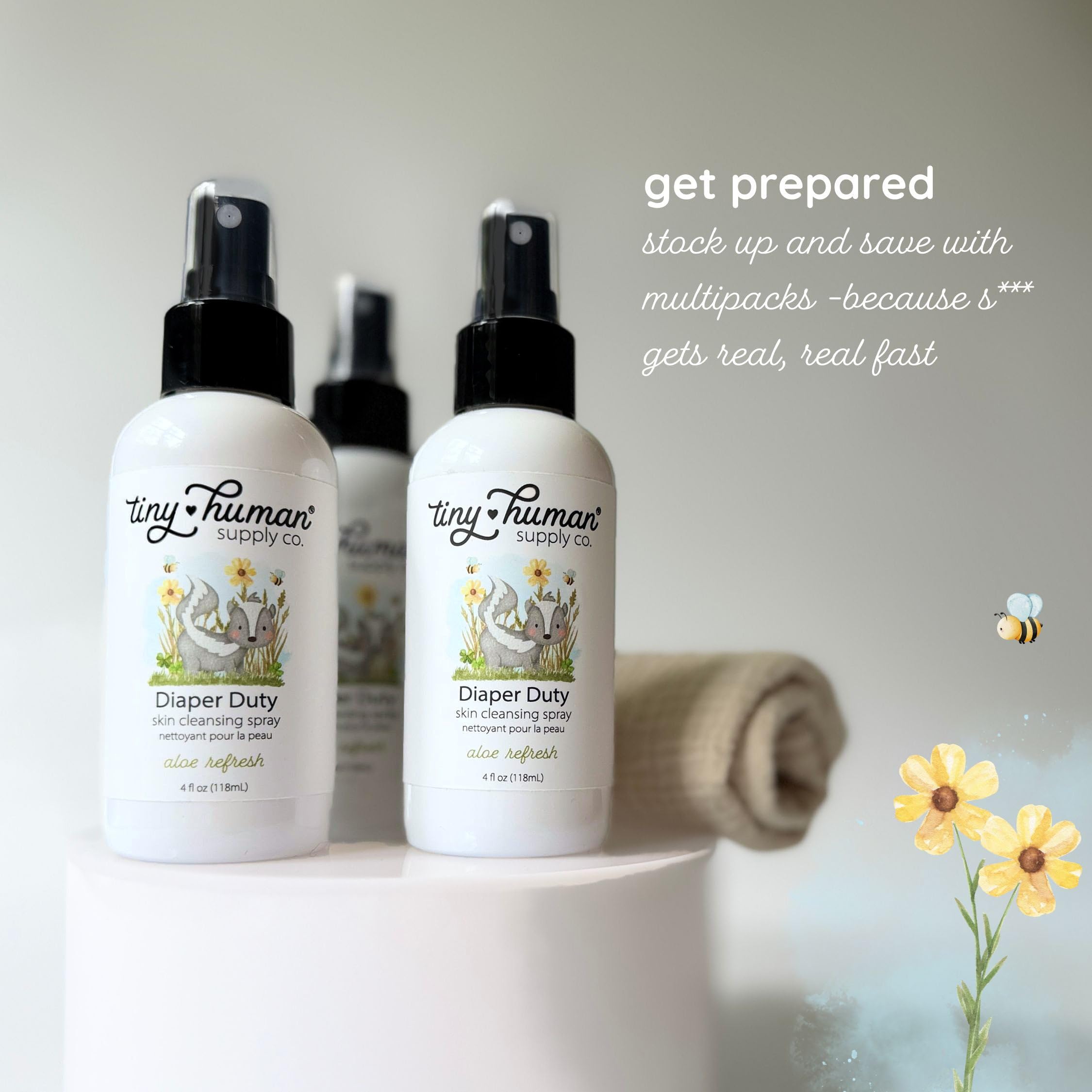 Tiny Human Supply Co Diaper Duty Wash spray bottle for easy application during diaper changes.