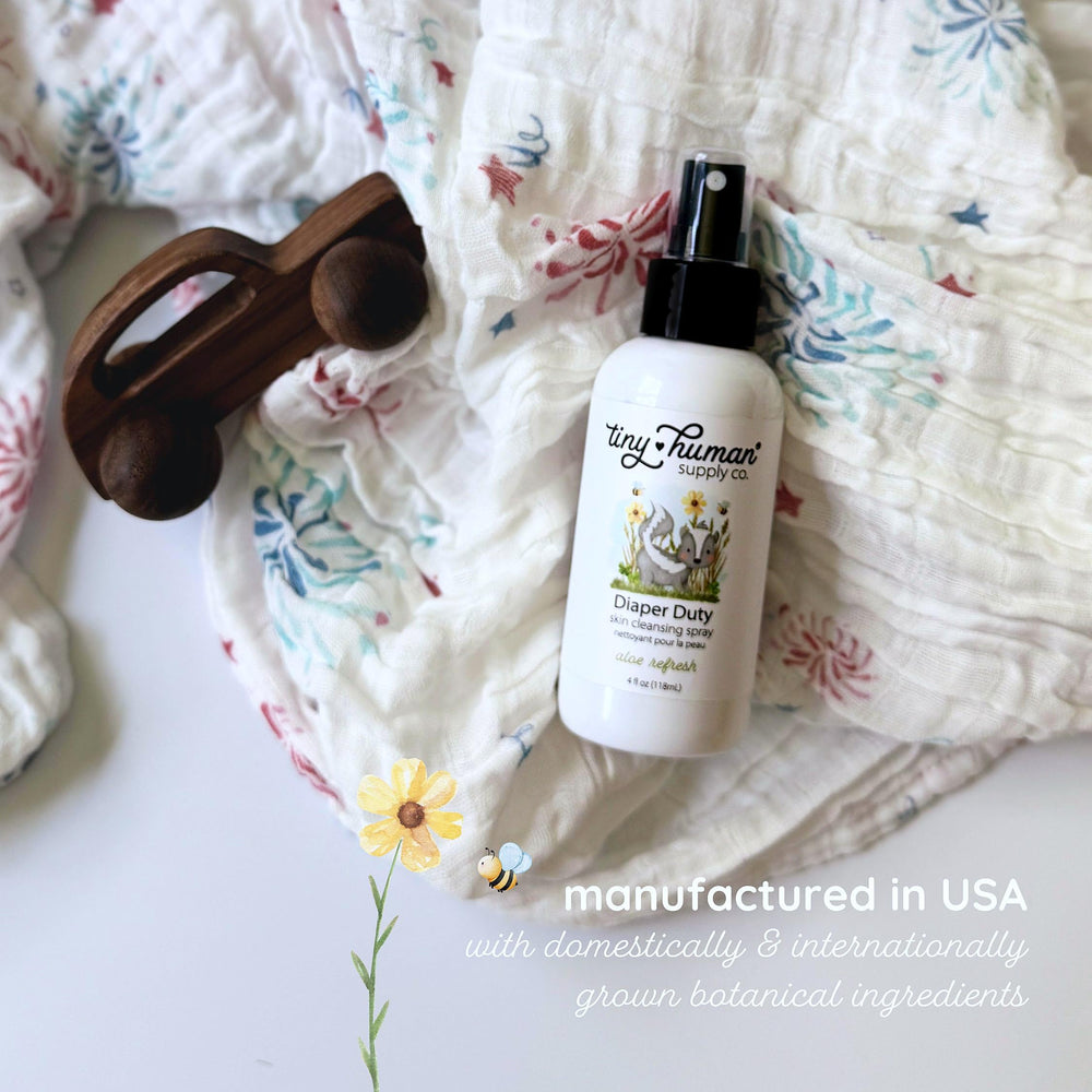Tiny Human Supply Co Diaper Duty Wash USA-made label signals quality and ethical manufacturing.