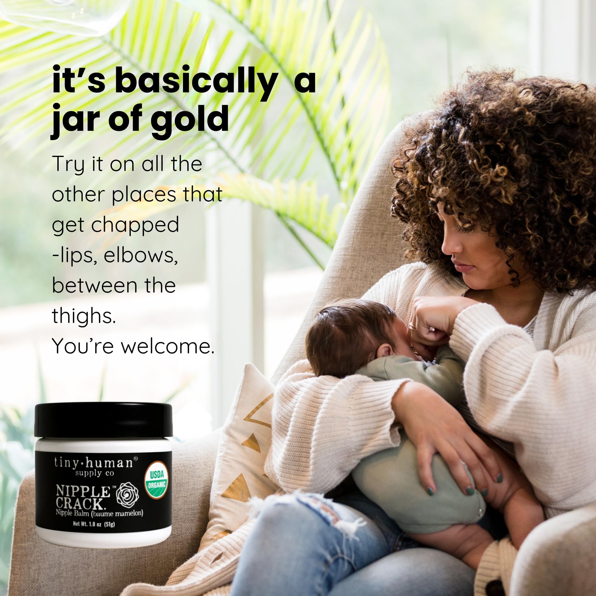 Tiny Human Supply Co leak-proof cap on nipple cream bottle