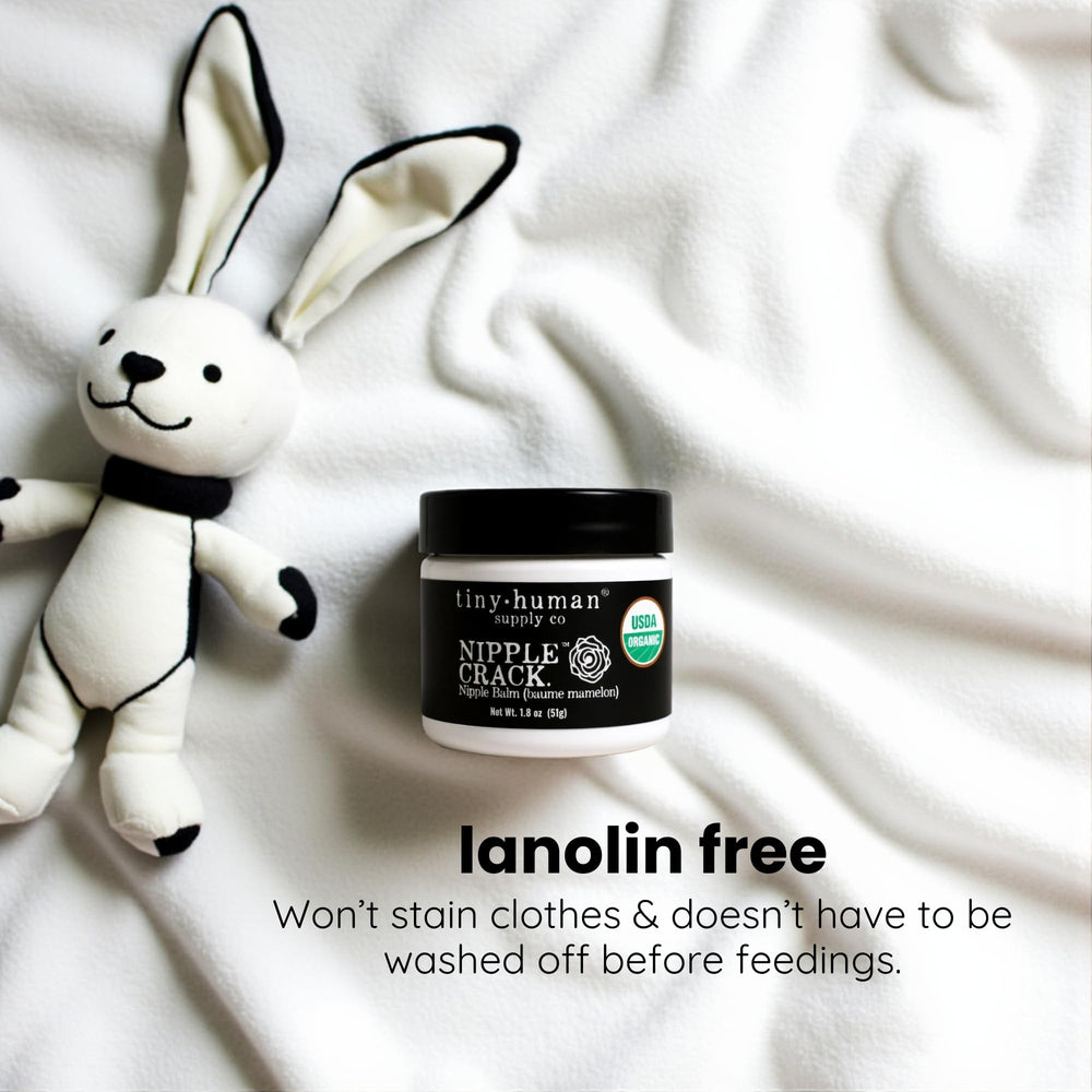 Tiny Human Supply Co nipple balm applied on skin for soothing comfort