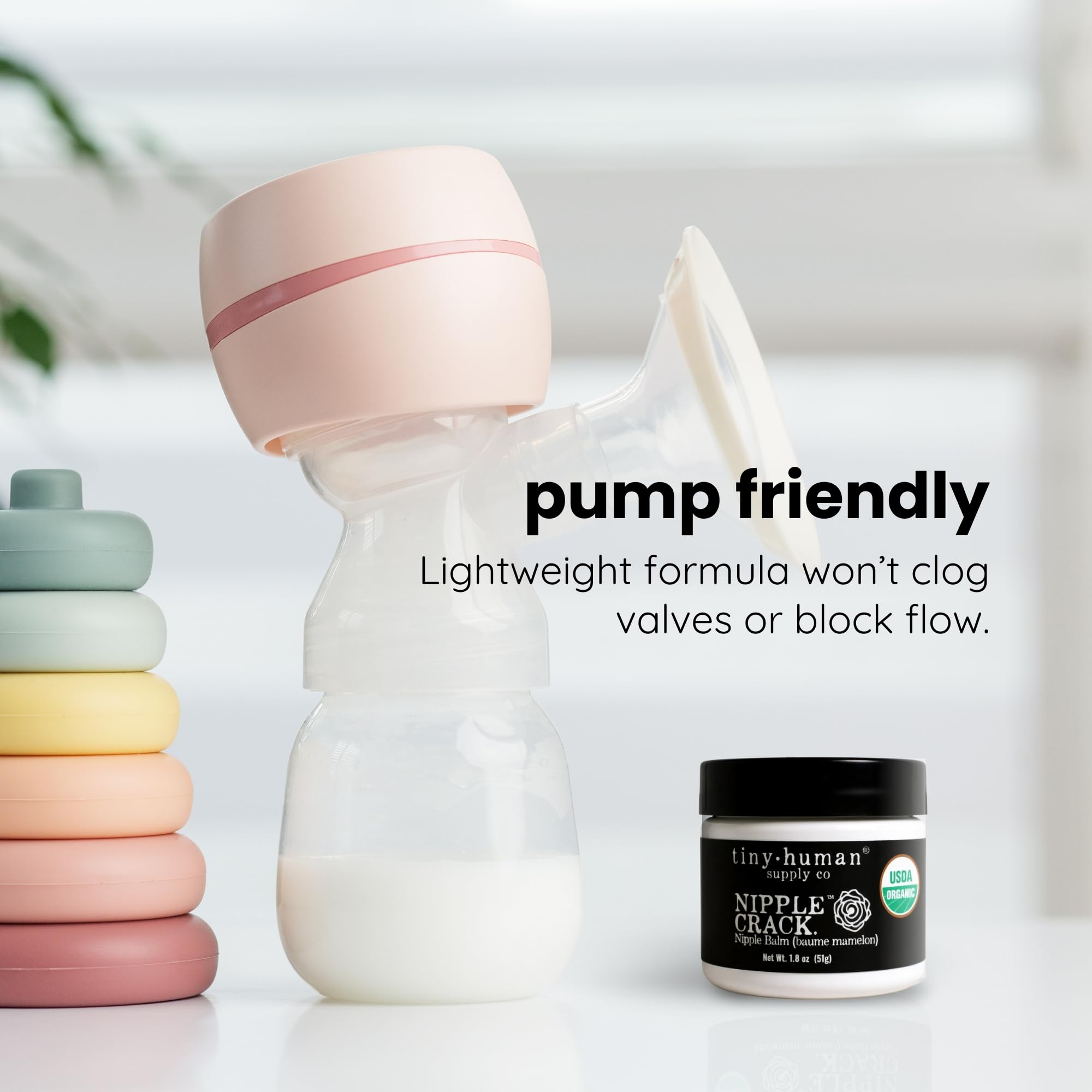 Tiny Human Supply Co USA-made label on nipple cream packaging