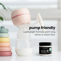 Tiny Human Supply Co USA-made label on nipple cream packaging