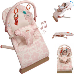 Tiny Marvels baby bouncer pink floral front view – gentle rocking supports soothing moments for newborns