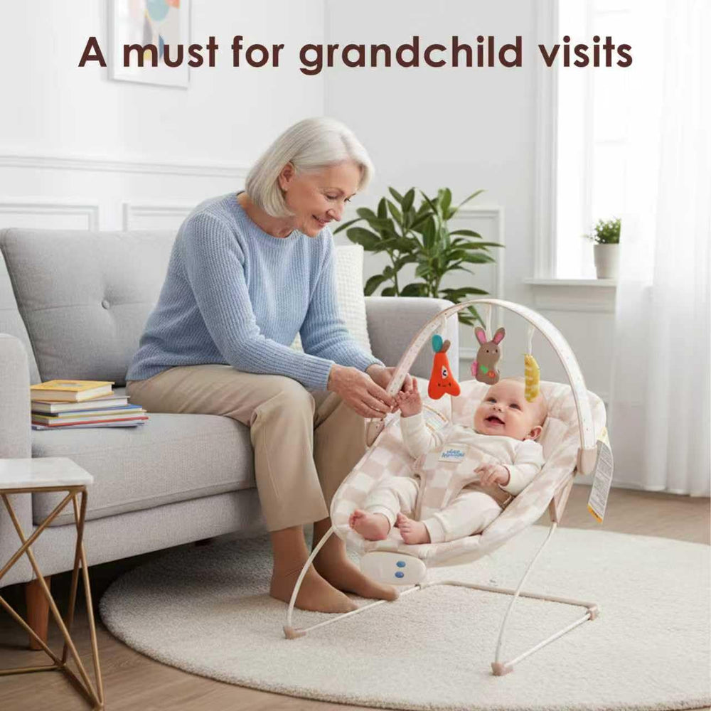 Tiny Marvels Baby Bouncer tulip toy promotes gentle sensory interaction.