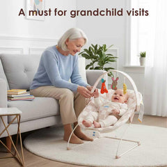 Tiny Marvels Baby Bouncer tulip toy promotes gentle sensory interaction.