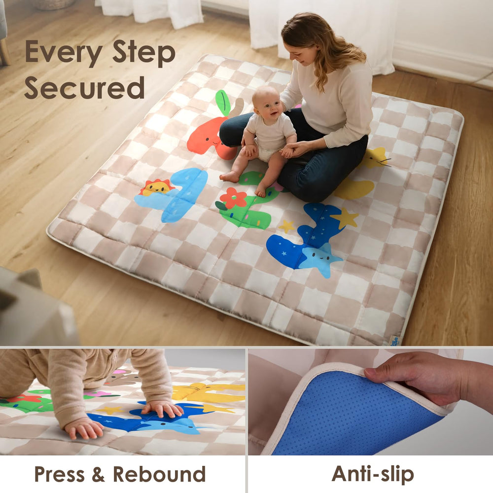 Tiny Marvels baby play mat 50x50 space for crawling and exploration.