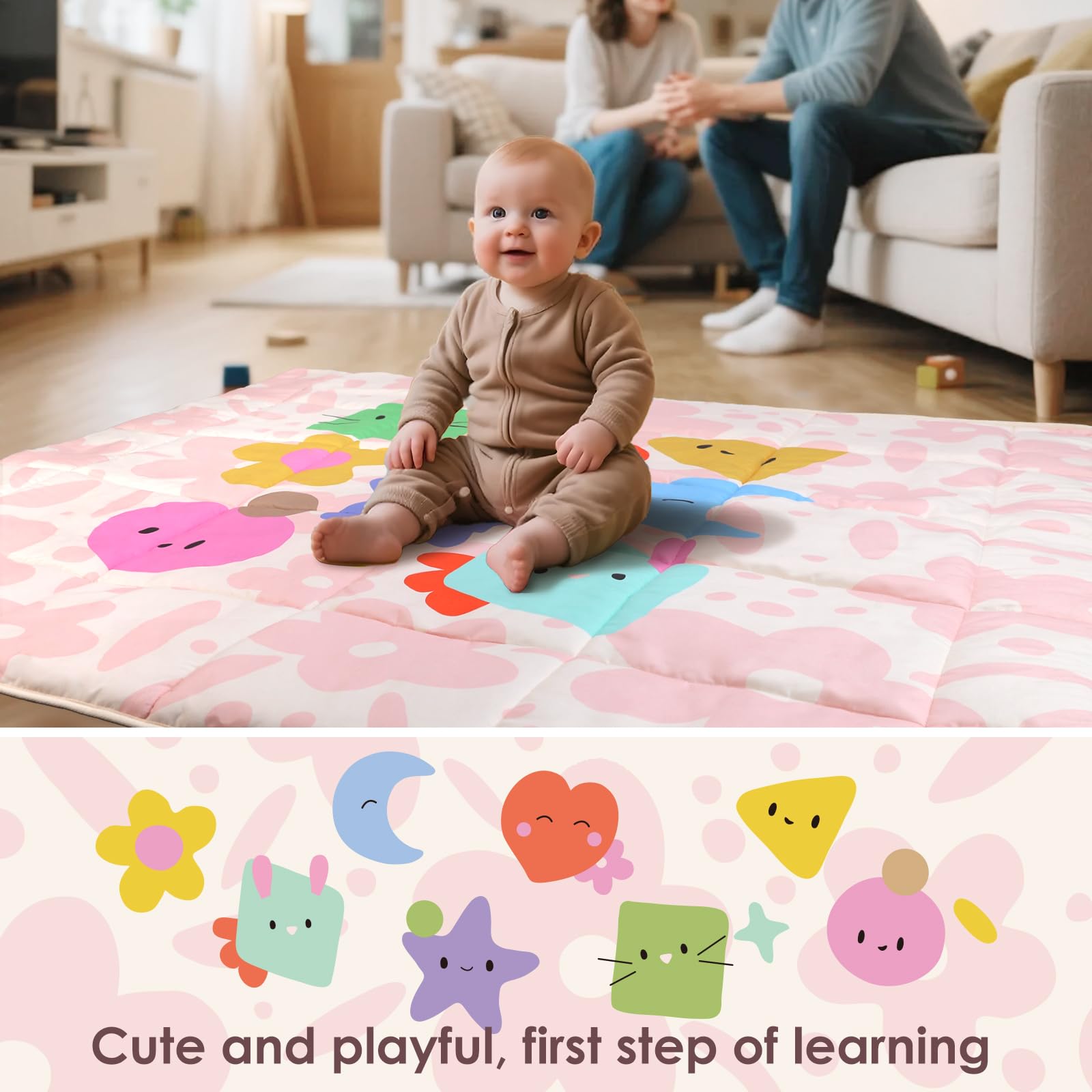Tiny Marvels baby play mat pink floral open flat 50x50 for spacious play.