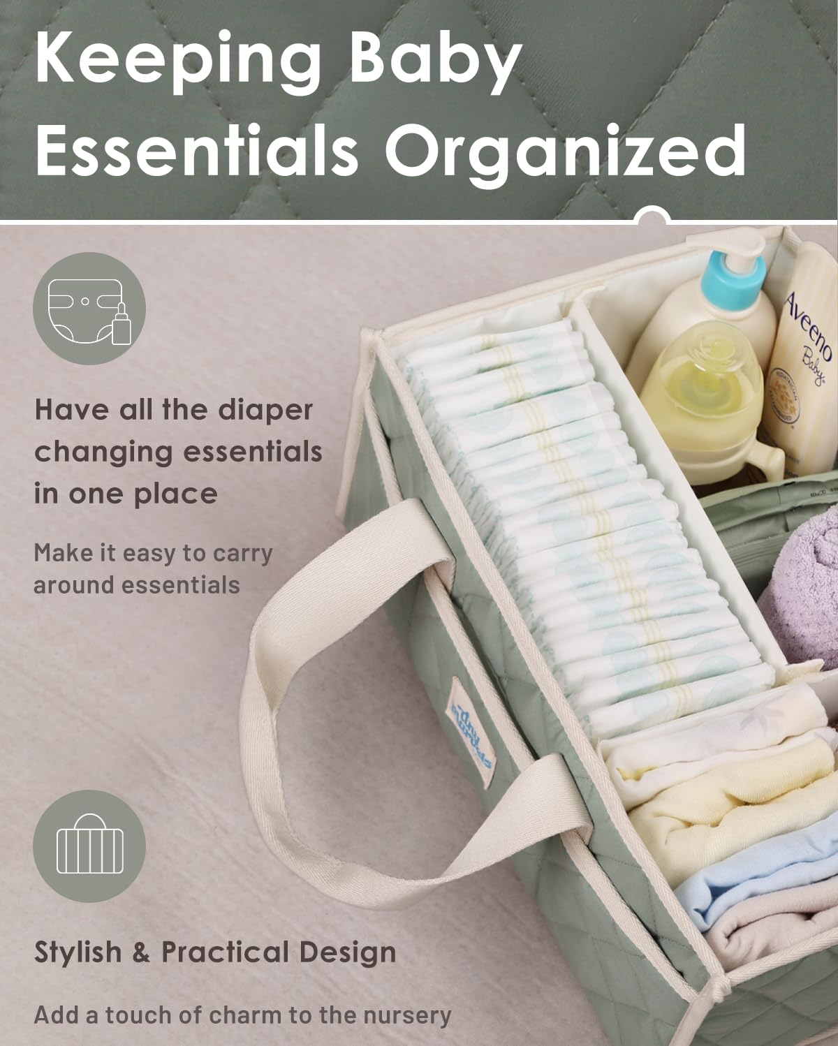 Tiny Marvels diaper caddy makes a thoughtful baby shower gift for new parents.