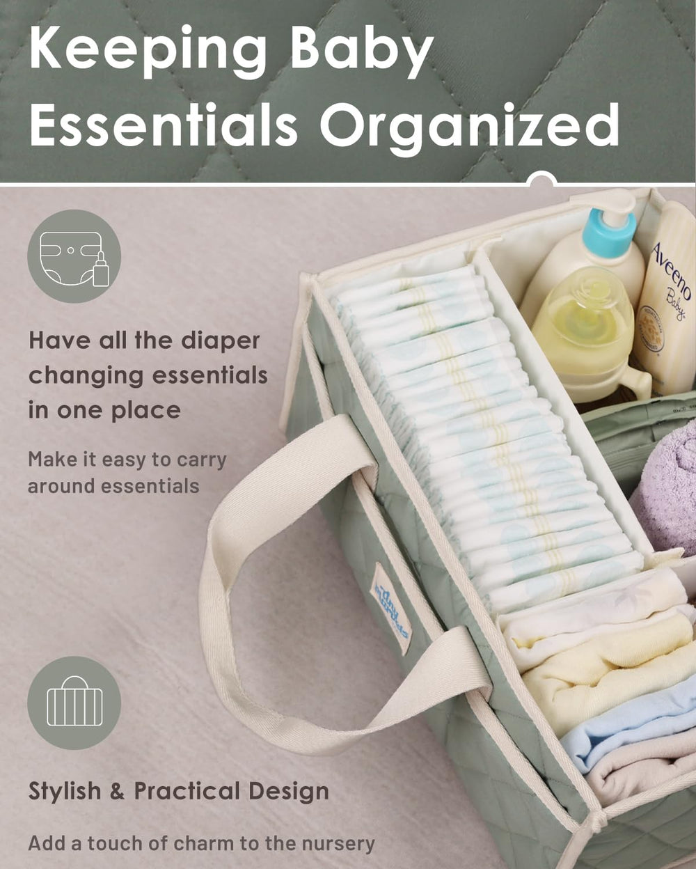 Tiny Marvels diaper caddy makes a thoughtful baby shower gift for new parents.