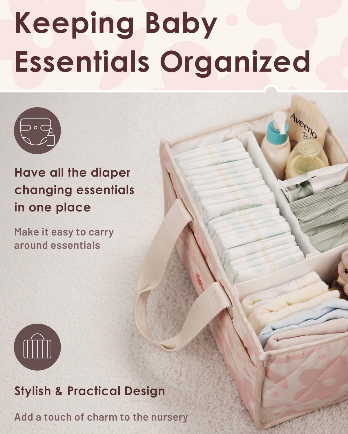 Tiny Marvels diaper caddy car-organizer creates a neat travel diaper station.
