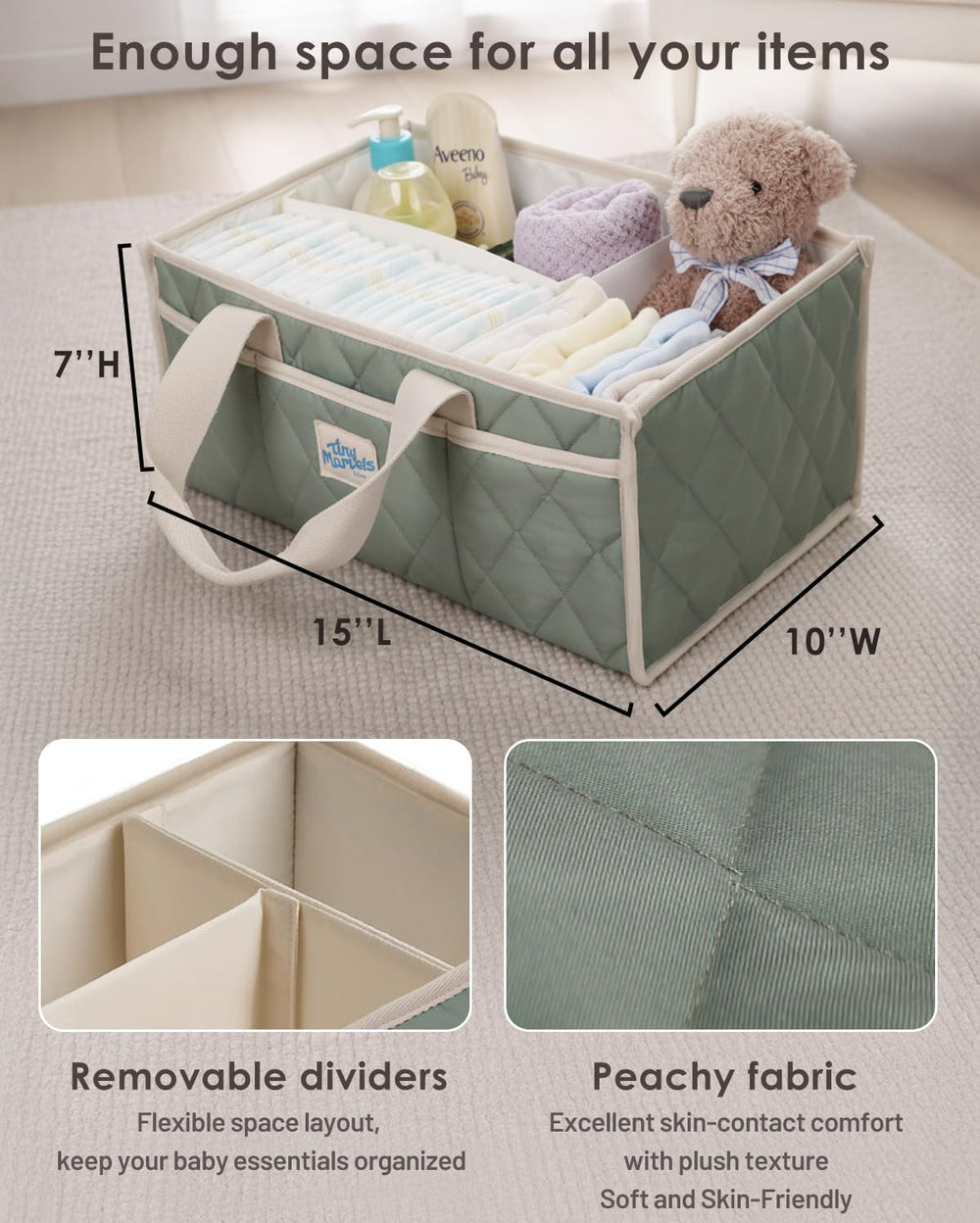 Tiny Marvels diaper caddy used as car organizer to tidy baby essentials on the go.