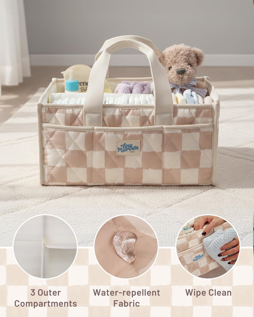 Tiny Marvels portable storage for on-the-go feeding and diaper duty.