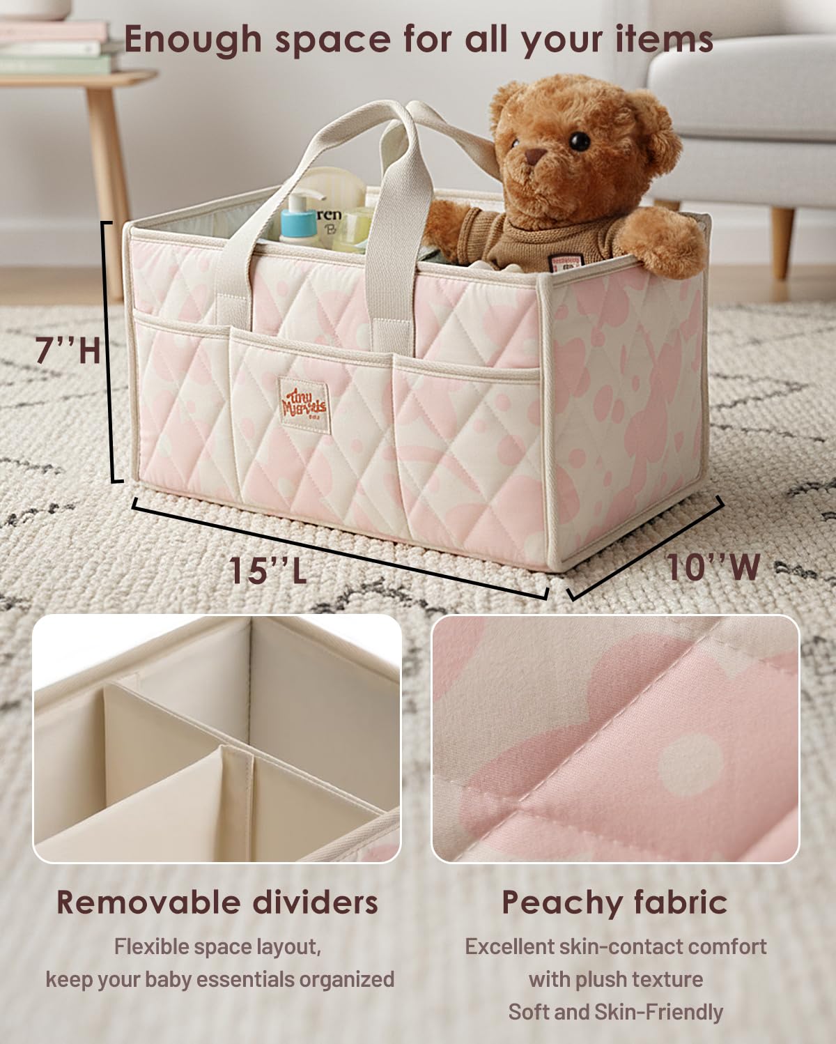 Tiny Marvels diaper caddy in a nursery decor setting blends with modern design.