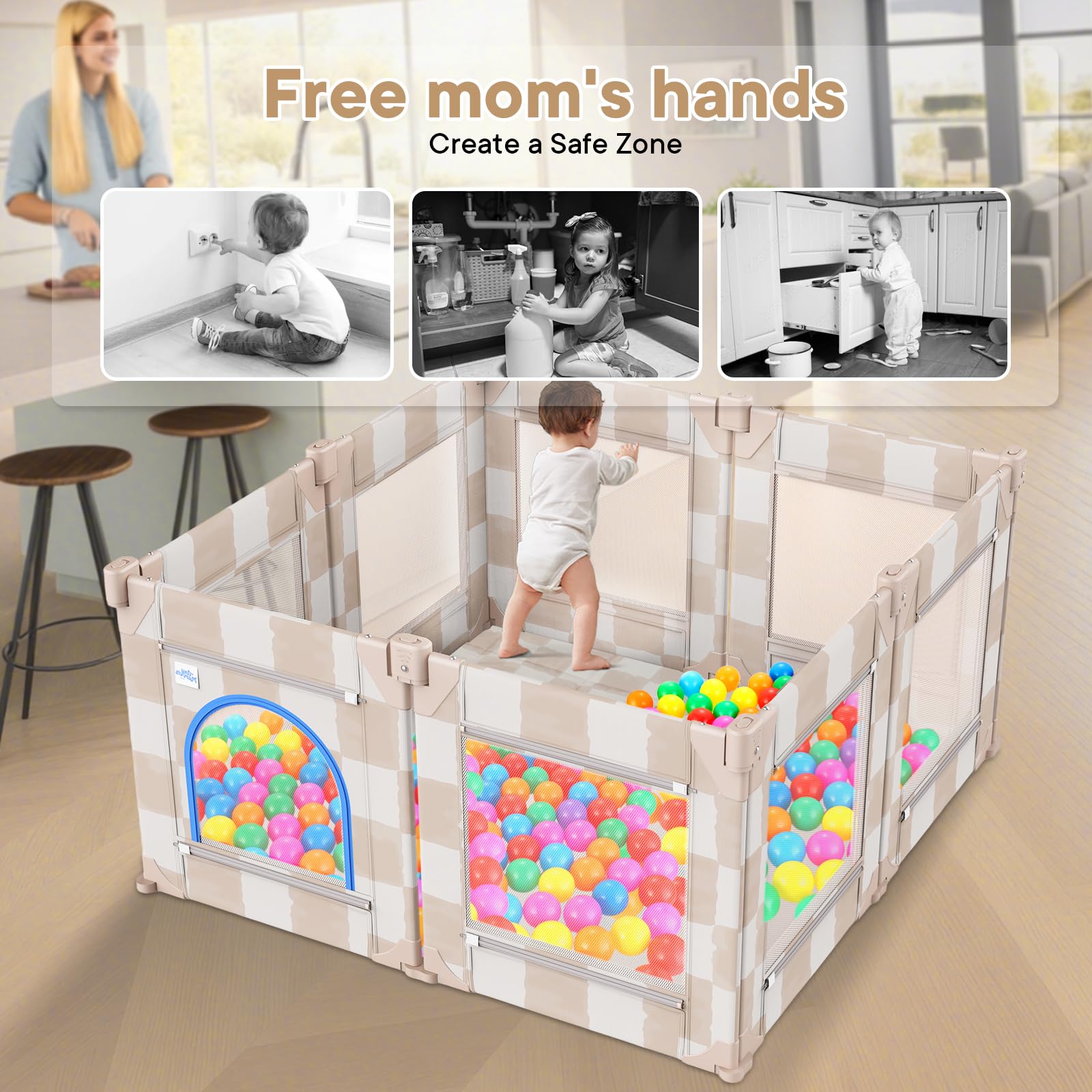 Tiny Marvels playpen durable Oxford fabric demonstrates sturdy frame for active toddlers.