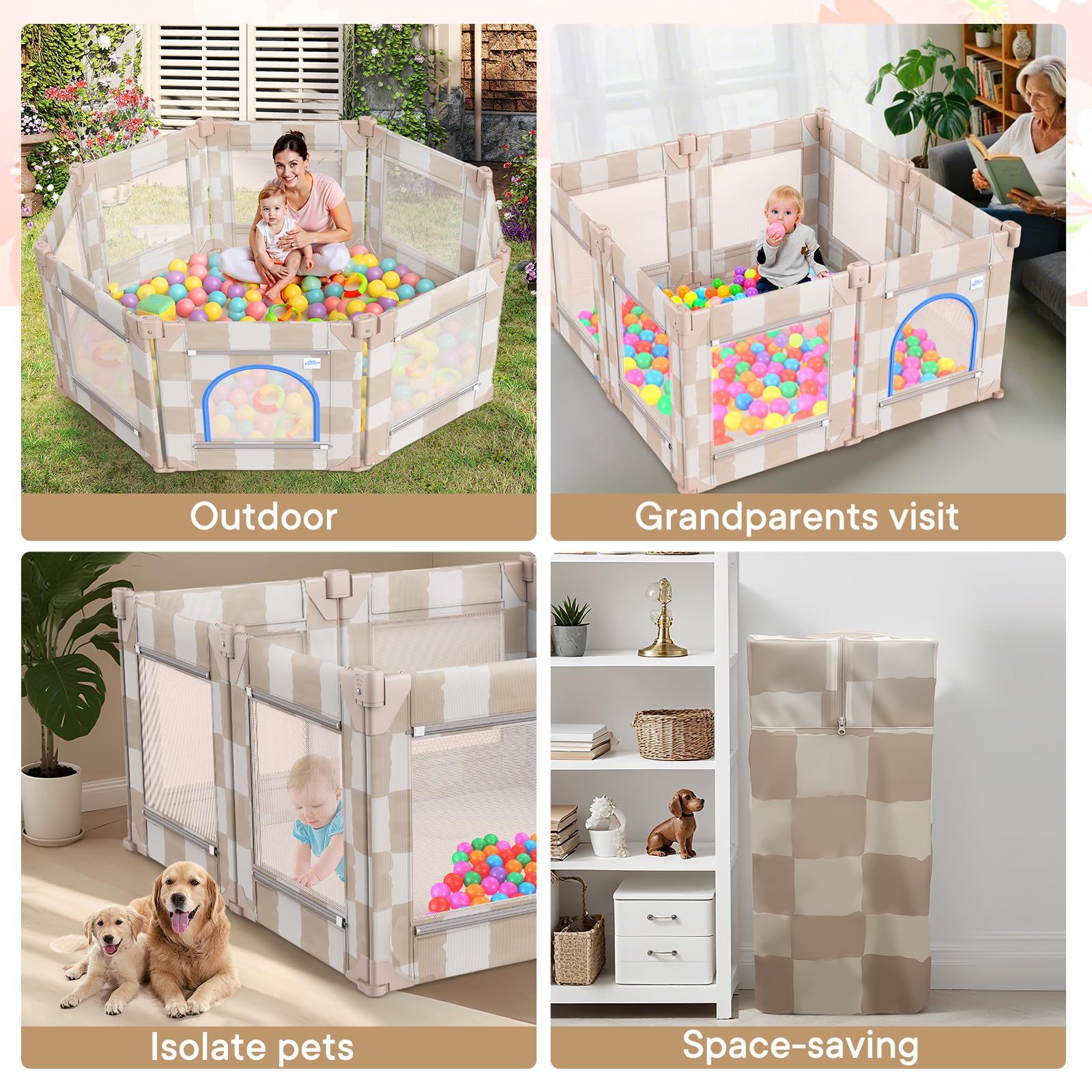 Tiny Marvels playpen eight-panel modular shape demonstrates flexible layouts for any room.