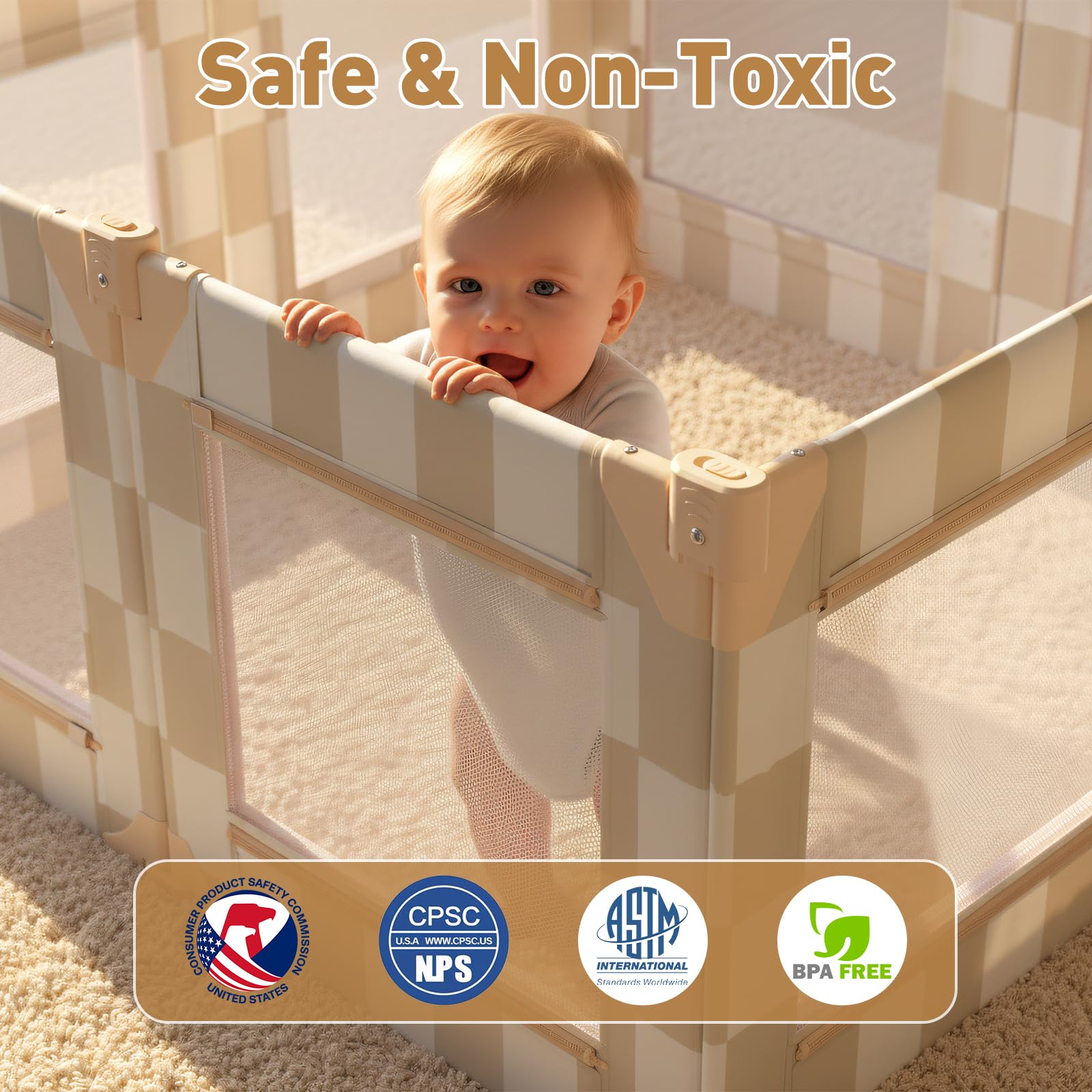 Tiny Marvels playpen size 50x50 shown as spacious activity center for kids.