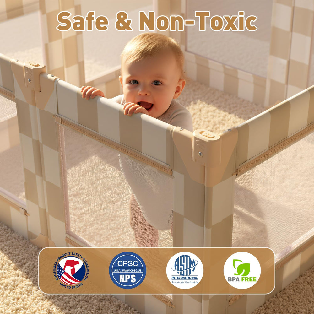 Tiny Marvels playpen size 50x50 shown as spacious activity center for kids.