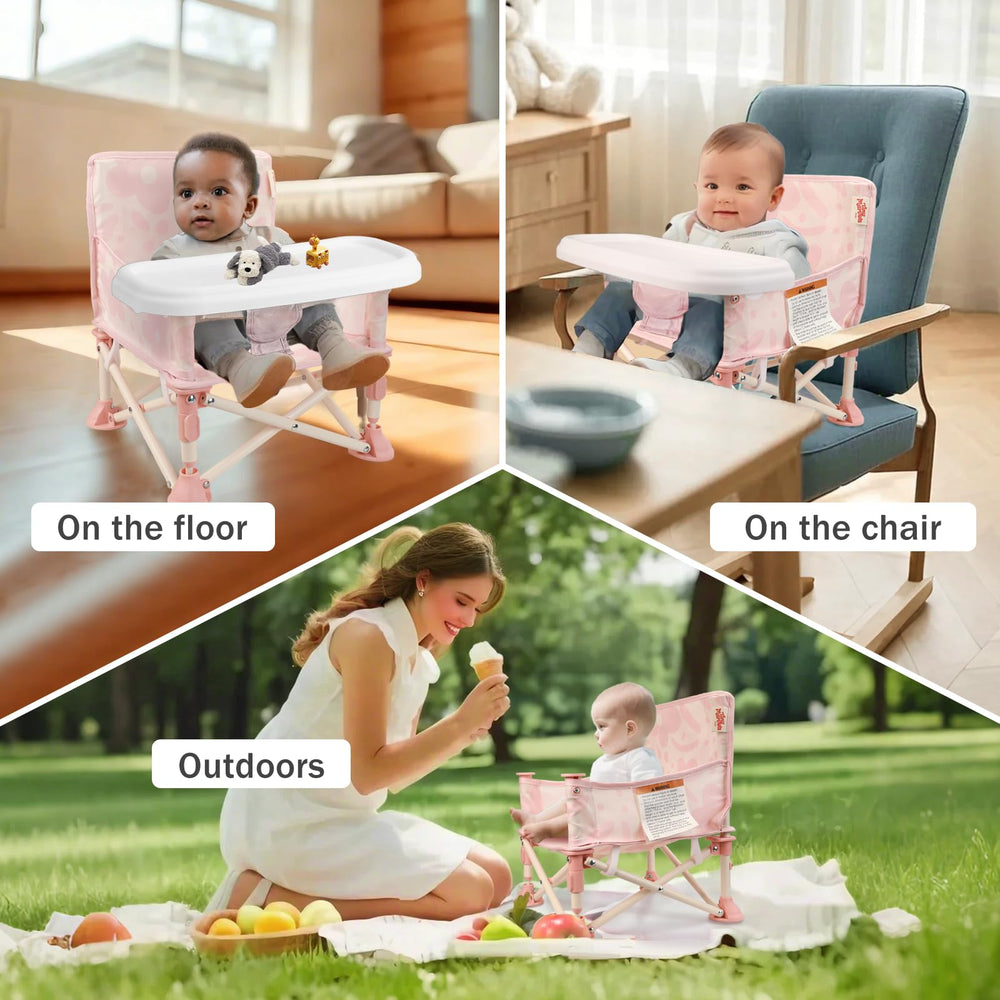 Tiny Marvels chair showing a 3-point safety harness for secure seating