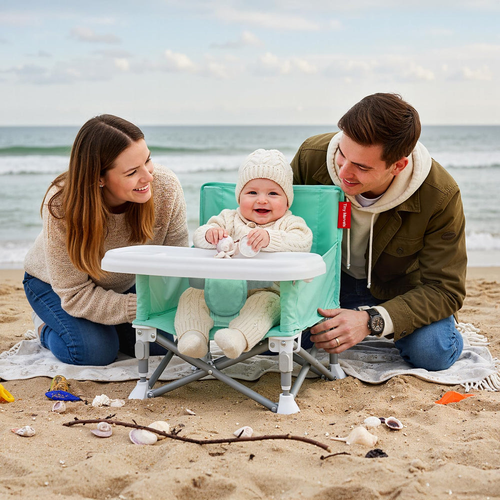 Tiny Marvels portable chair tray removed for versatile seating on the go.