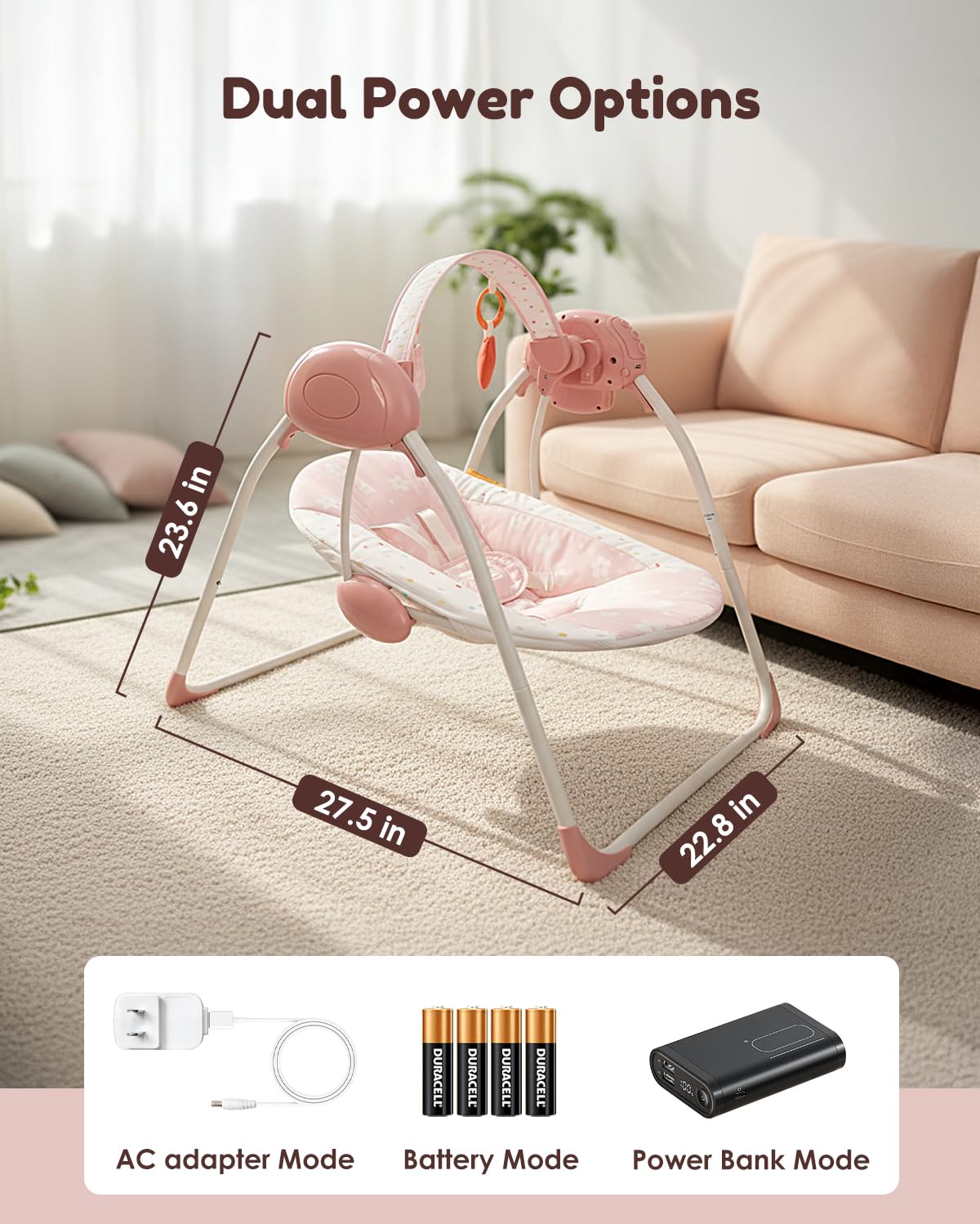 Tiny Marvels portable swing with AC adapter or battery power for flexible setup
