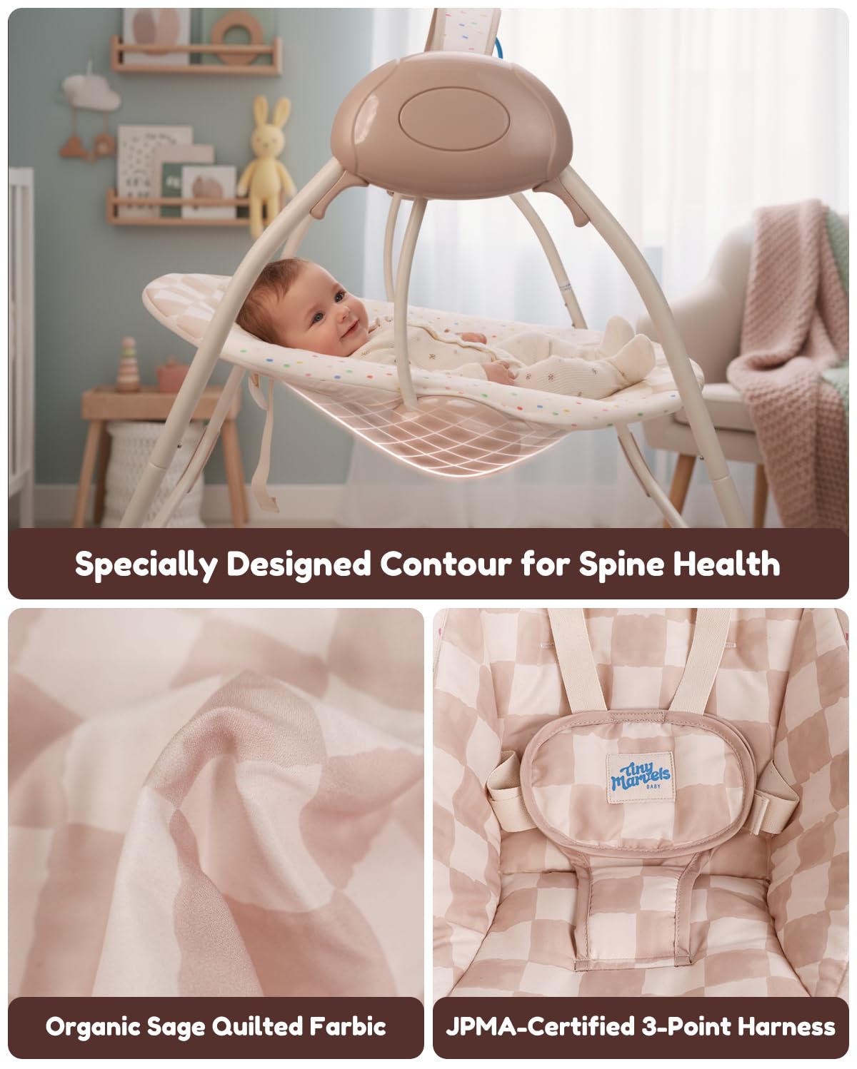 Tiny Marvels portable swing breathable-cover keeping baby comfortable