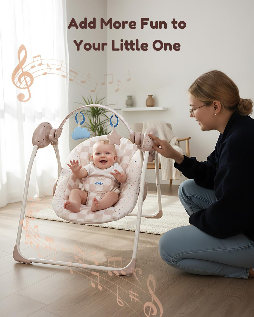 Tiny Marvels portable swing in use indoors for nap-time calm