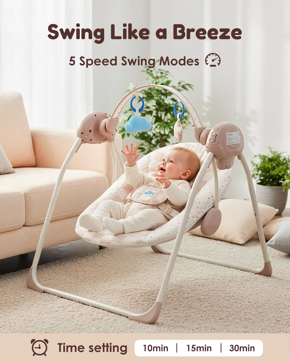 Tiny Marvels portable swing outdoor-ready for shaded outdoor soothing