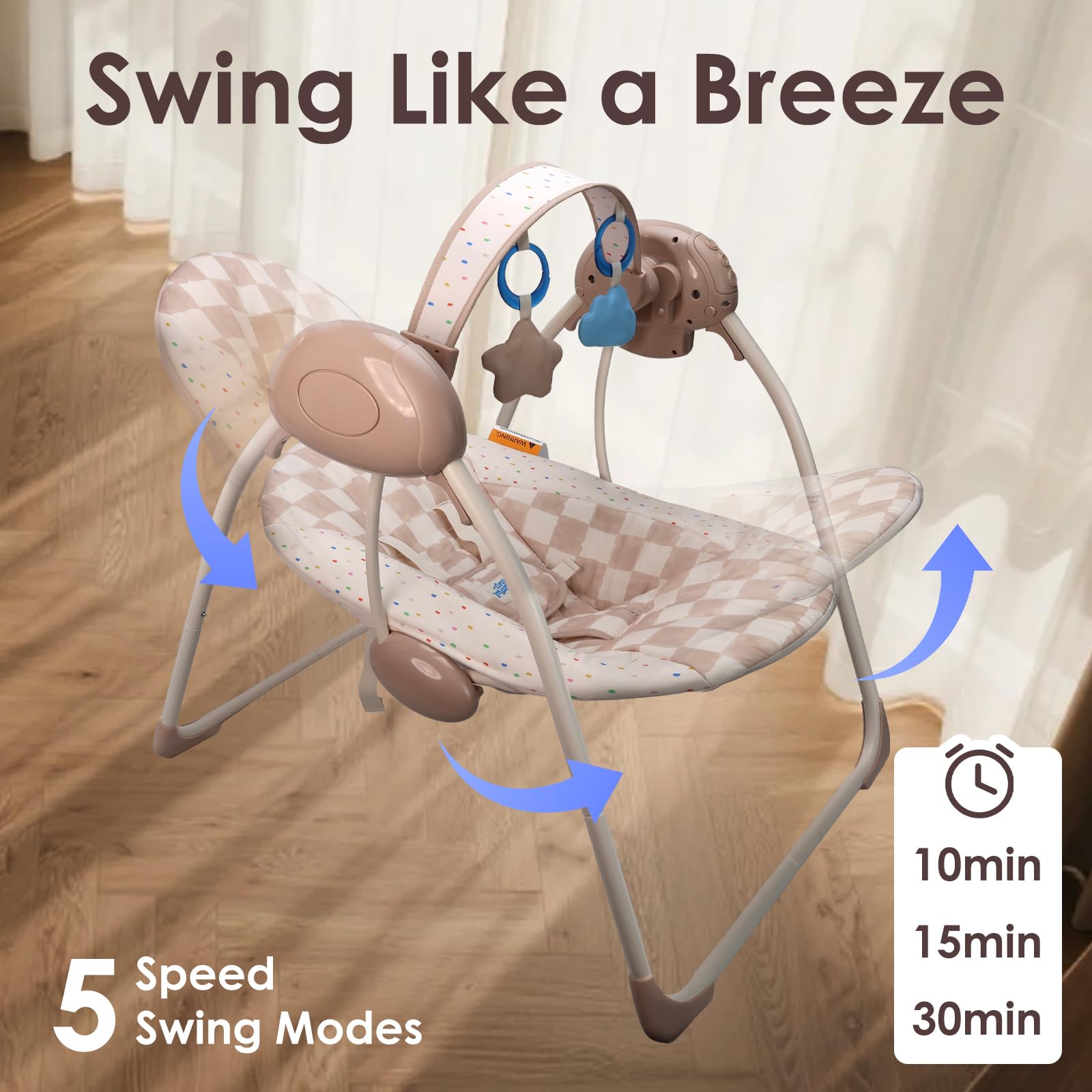 Tiny Marvels portable swing whisper-quiet operation during baby's rest