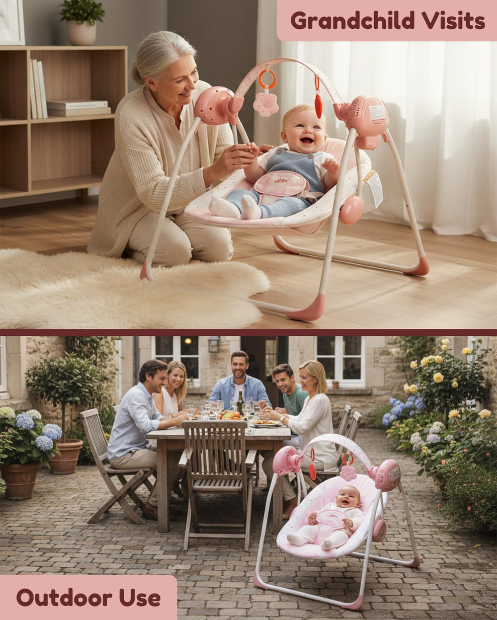 Tiny Marvels portable swing with removable toy bar supports sensory play on the go