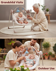 Tiny Marvels portable swing side view highlighting safe harness and base