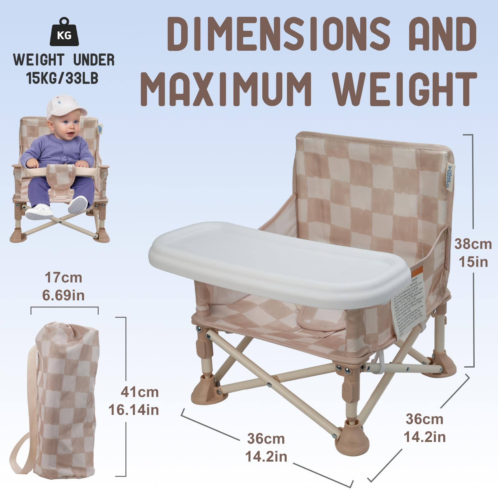 Tiny Marvels travel bag and safety belt feature for convenient portability