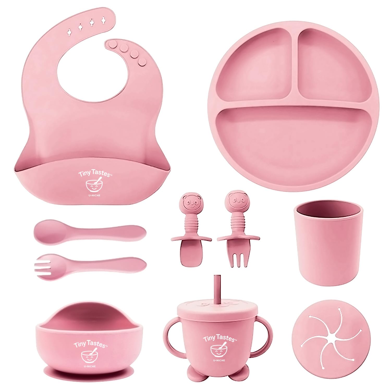 Tiny Tastes 10-piece feeding set with suction plate keeps mealtime tidy and mess-minimized.