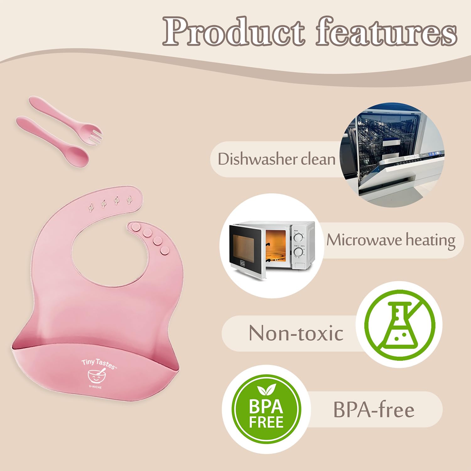 Tiny Tastes dishwasher-safe pieces simplify post-meal cleanup for busy families.