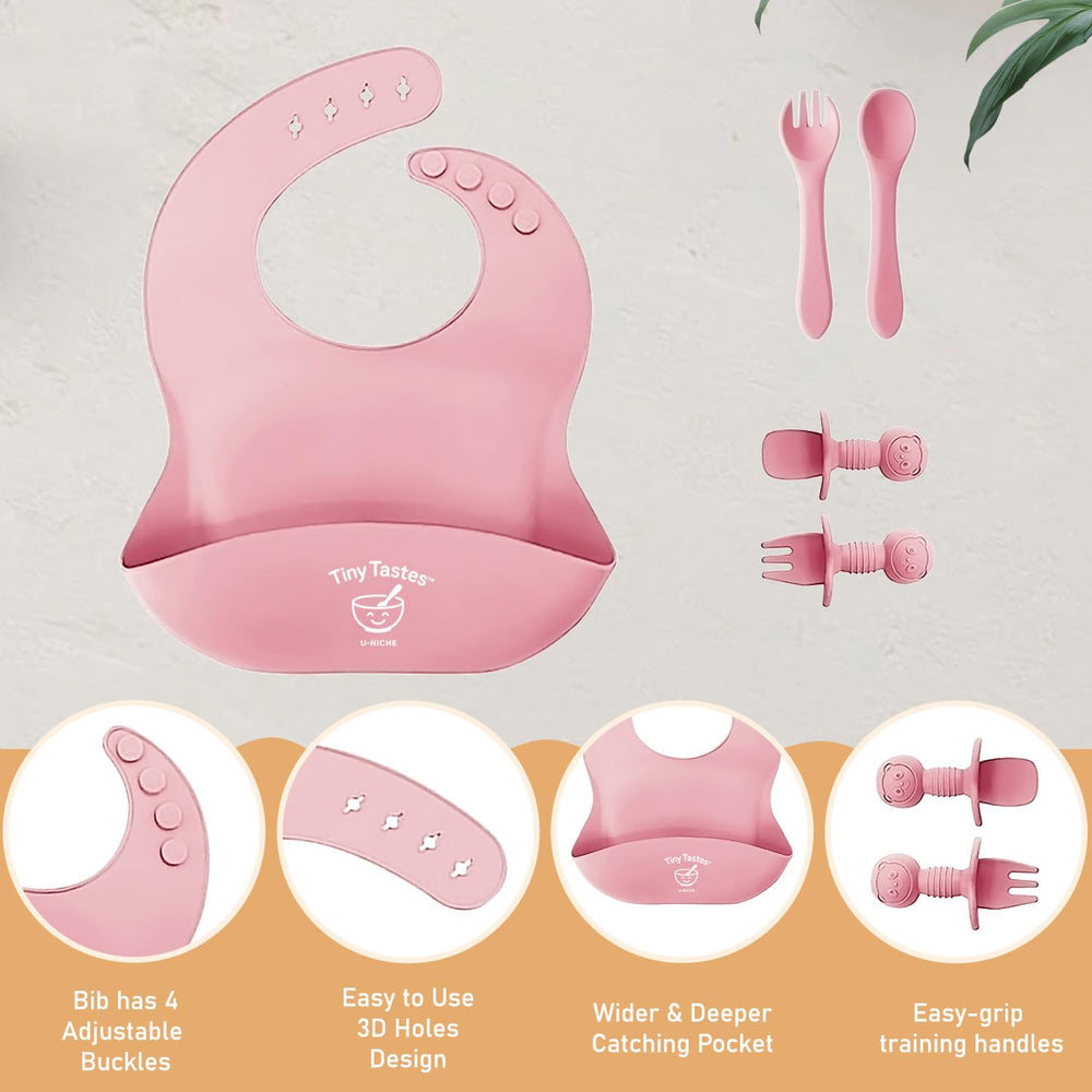 Tiny Tastes snack cup with lid prevents spills during travel.