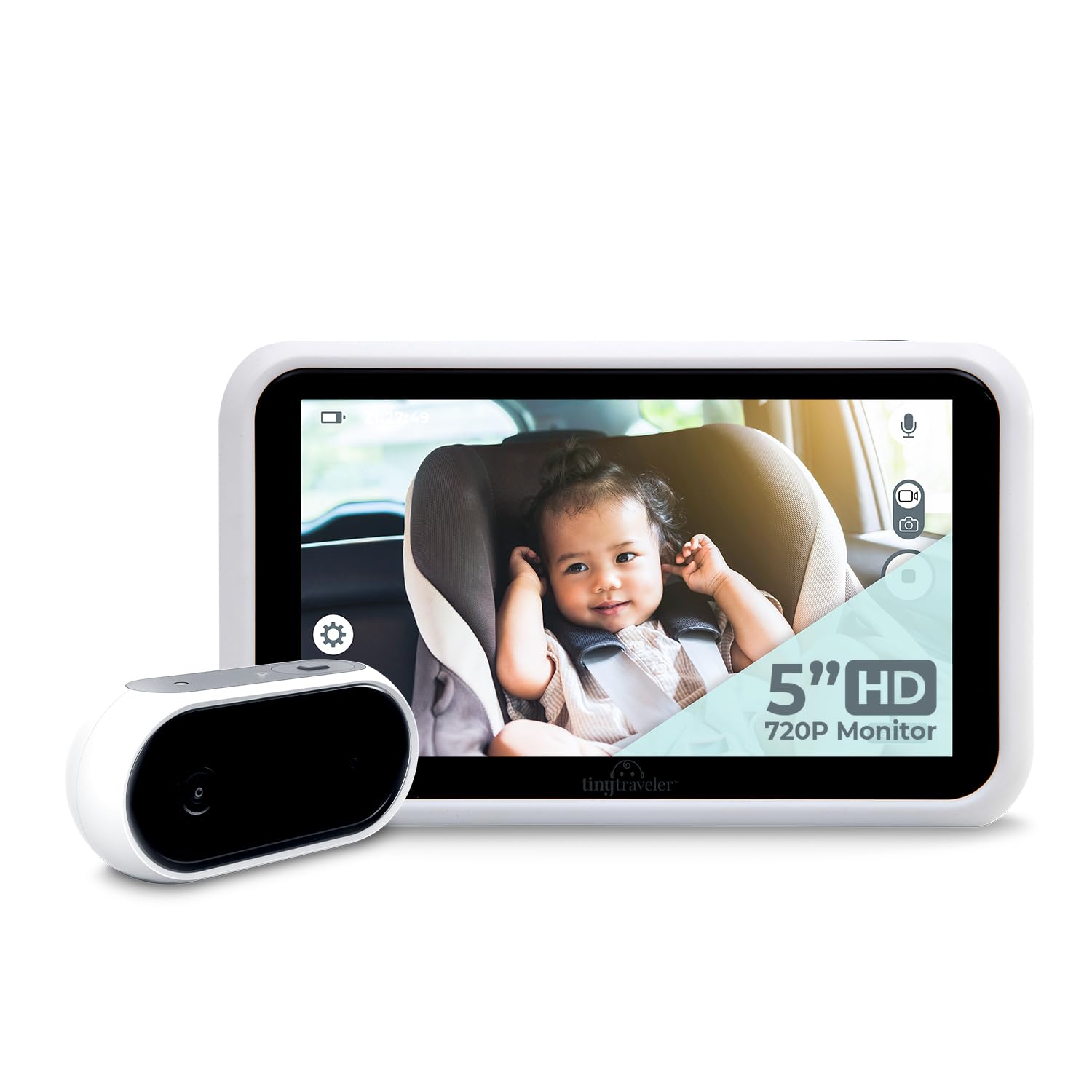 Tiny Traveler 5-inch HD touch screen display for clear, real-time monitoring on the road