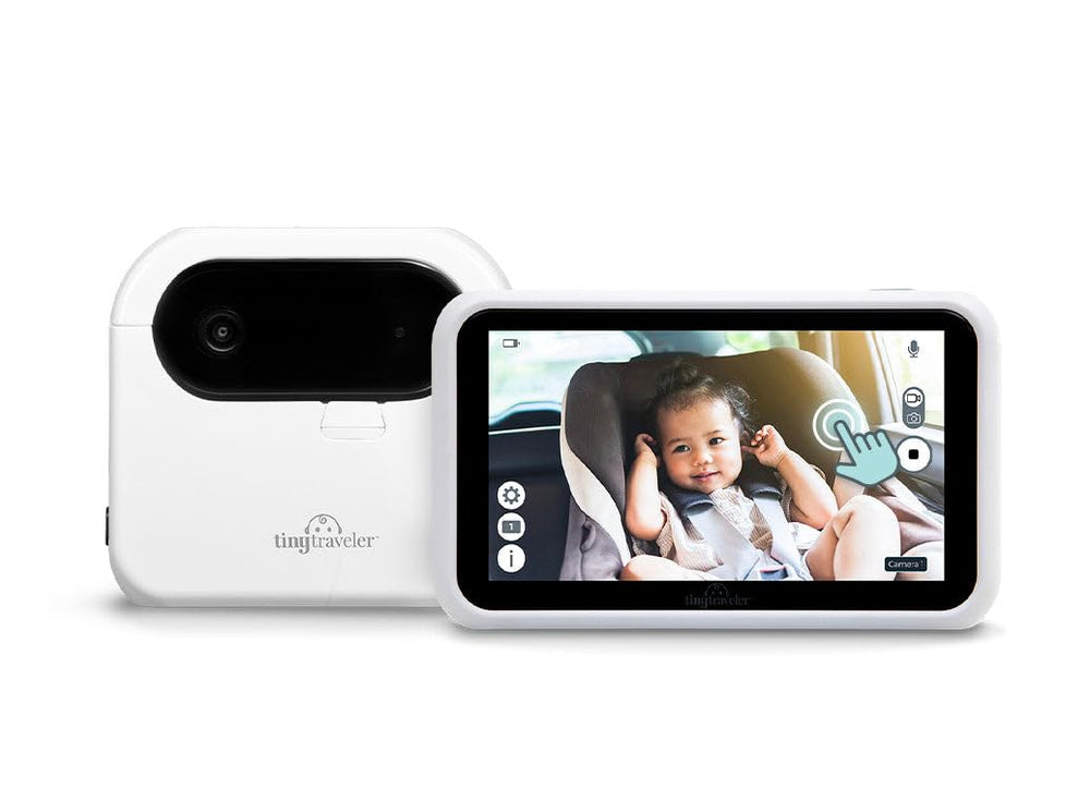 Tiny Traveler TT002PBB monitor mounted on headrest for secure car setup.