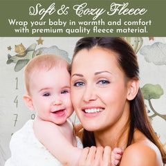 Tiny Treasures milestone blanket 48x40 size accommodates growing babies in photos.