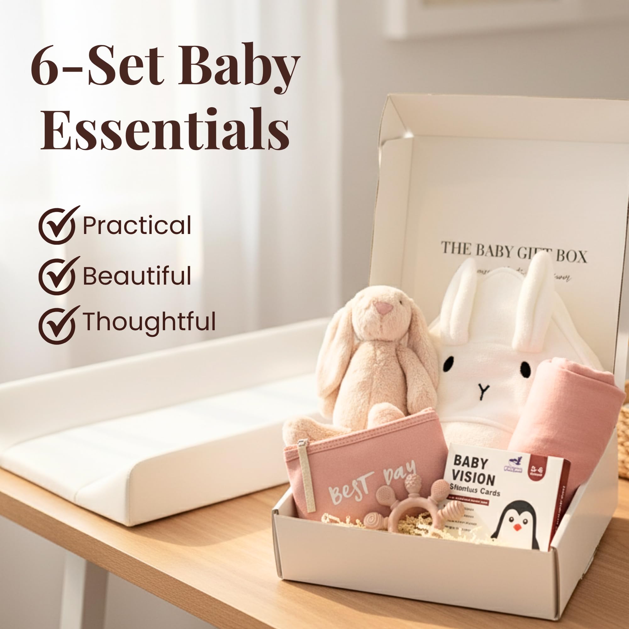 Tiny Treasures newborn gift basket swaddle featuring a 47x47-inch muslin for versatile swaddling.