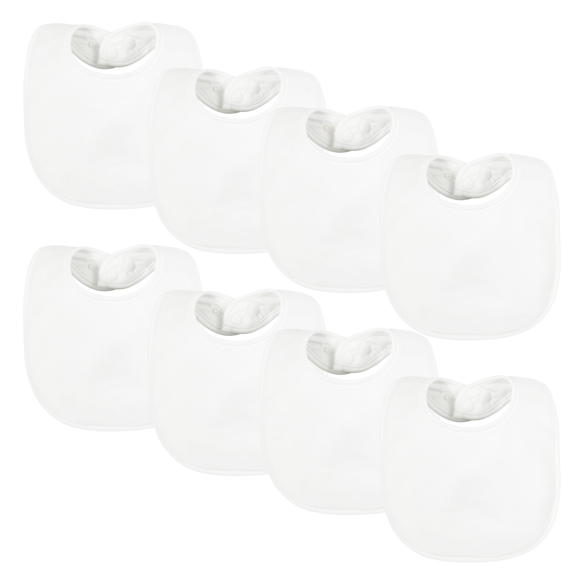 Tiny Twinkle 8-pack baby bibs with waterproof lining protect clothes during meals.