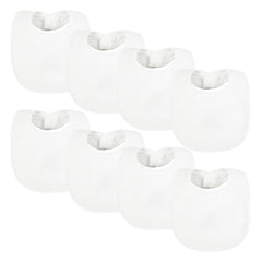Tiny Twinkle 8-pack baby bibs with waterproof lining protect clothes during meals.