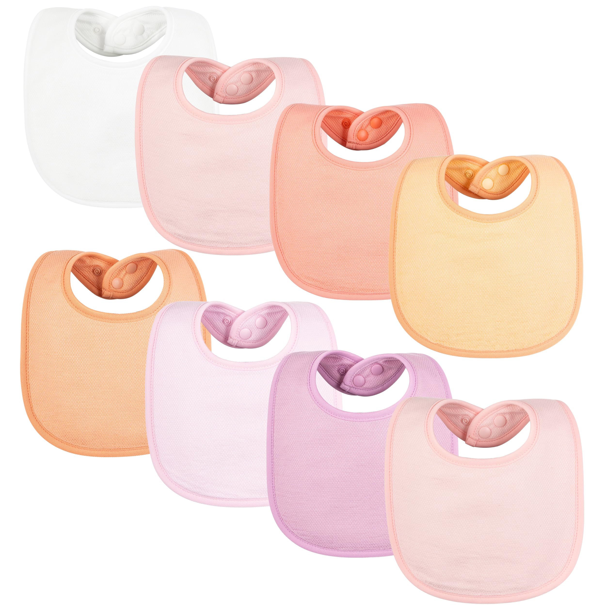 Tiny Twinkle 8-pack baby bibs on display showing drool protection and prints