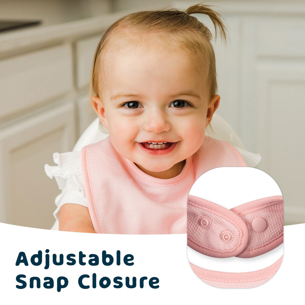 Tiny Twinkle bibs highlight an absorbent outer layer for longer wear between changes.