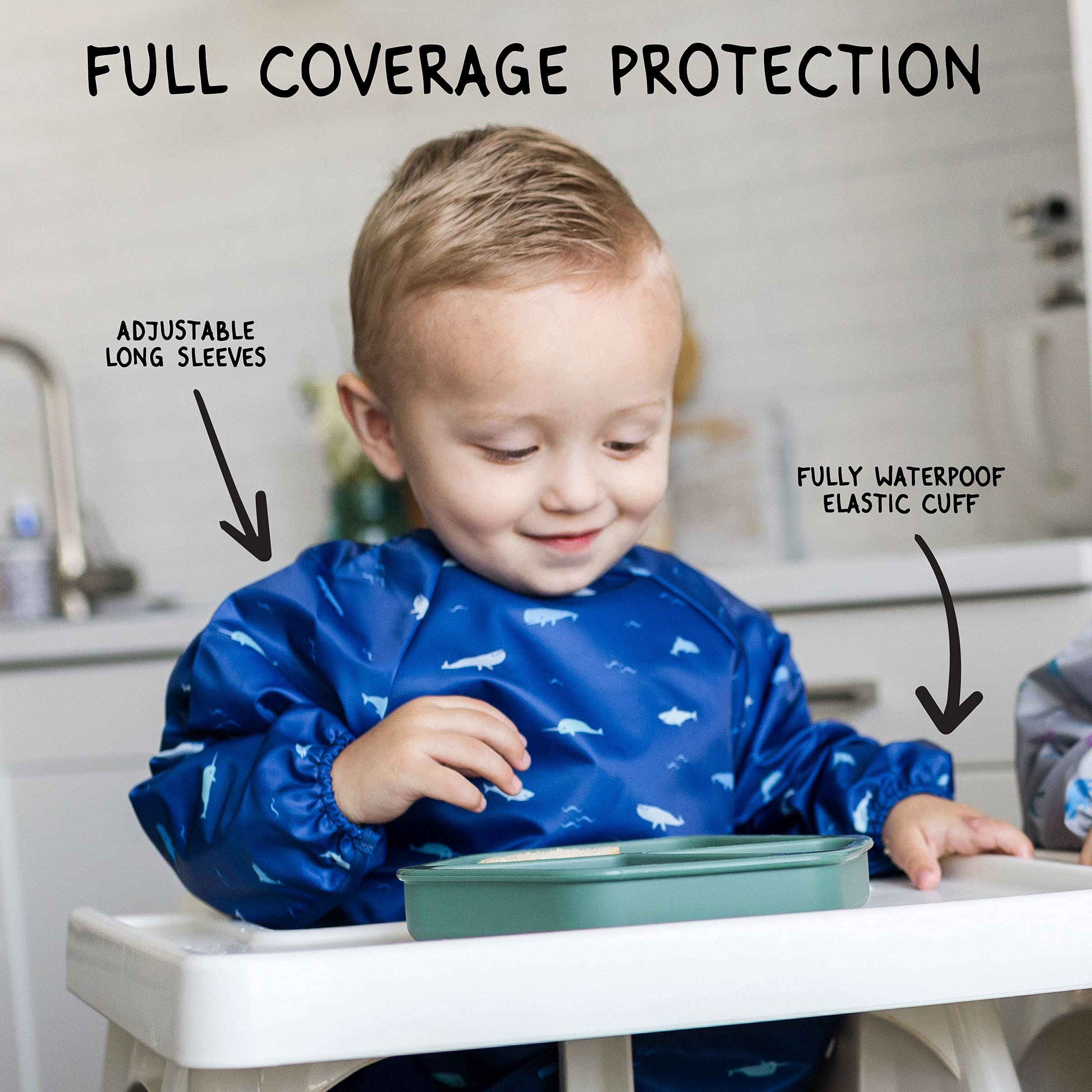 Tiny Twinkle baby mealtime mess-proof bib in action during snacks